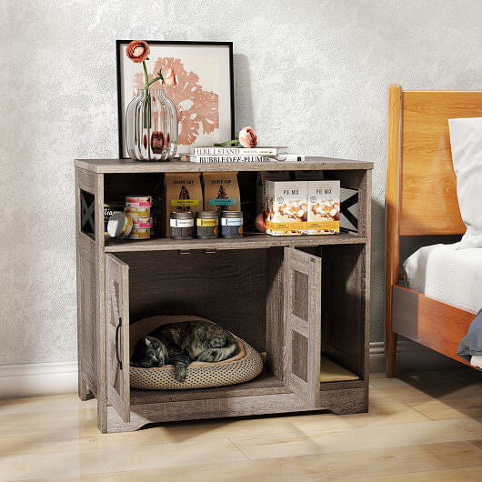 Woofyco modern cat litter box enclosure in gray