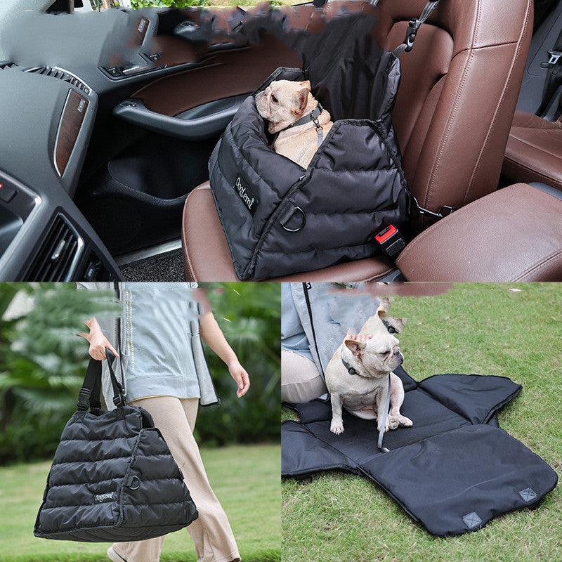 Black foldable pet travel bed and carrier by WoofyCo