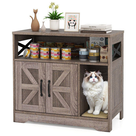 Indoor cat litter cabinet with side entry