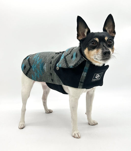 Navajo pattern dog jacket on model