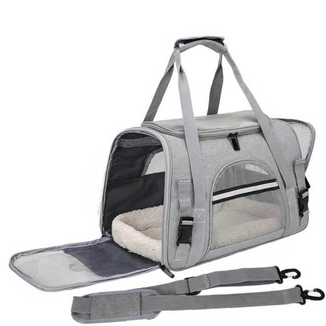 Portable pet bag with shoulder strap and handle