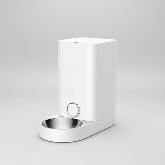 SmartPaws Automatic Cat Feeder in modern white stainless steel