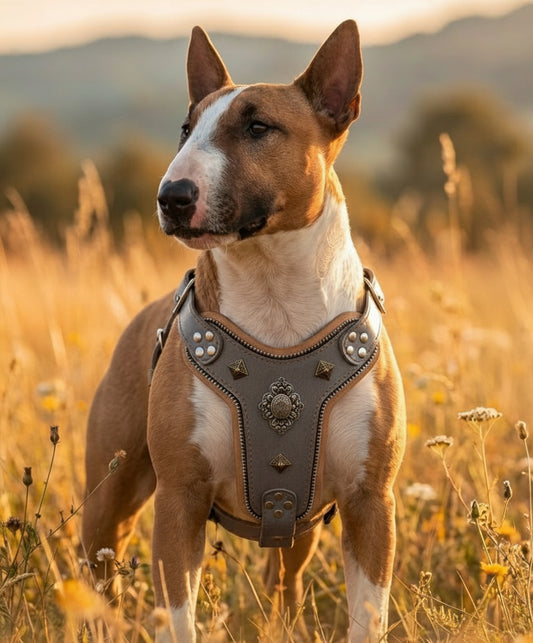 dog in aztec harness